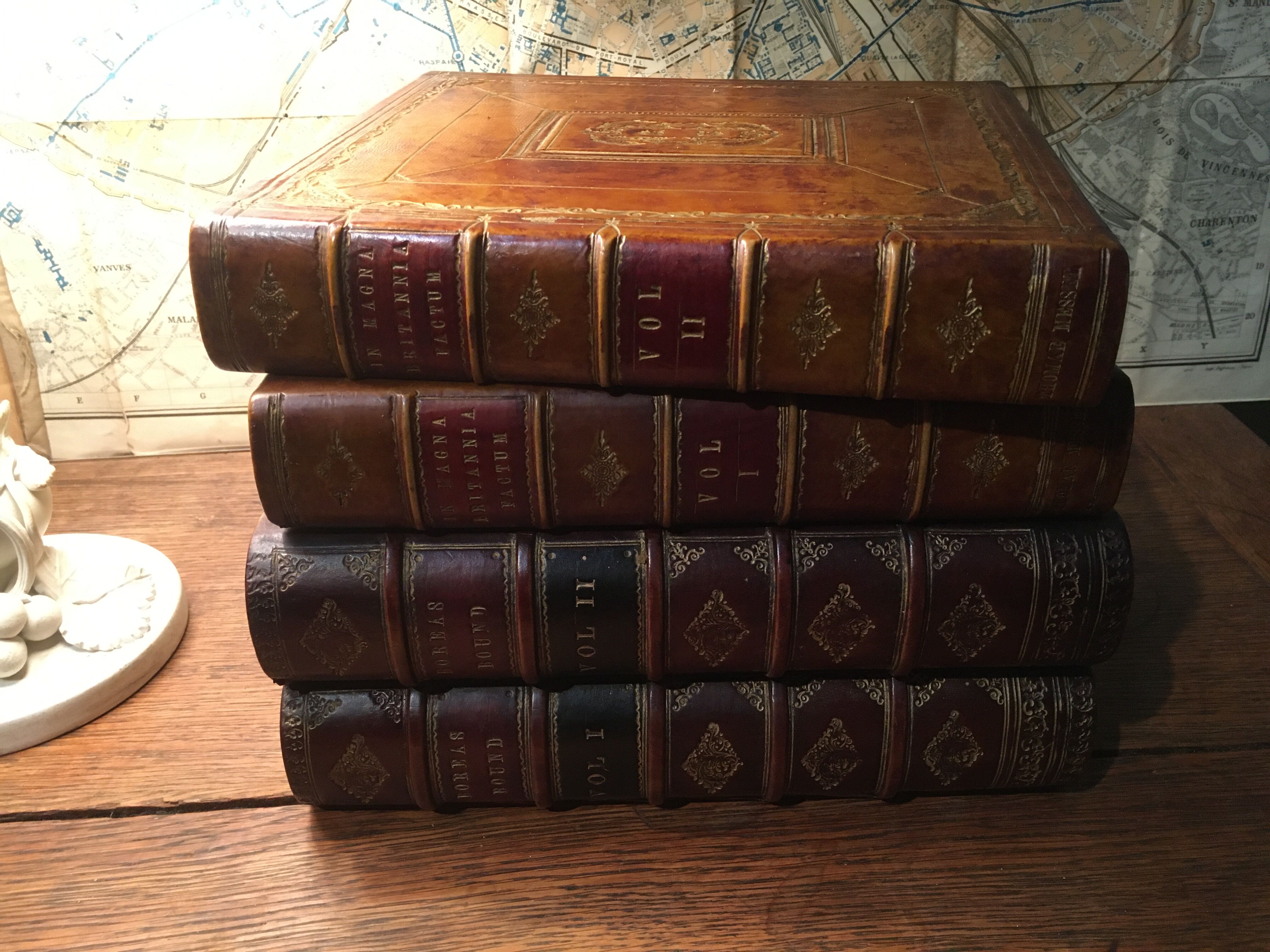 Stacked book ice bucket made of wood and leather