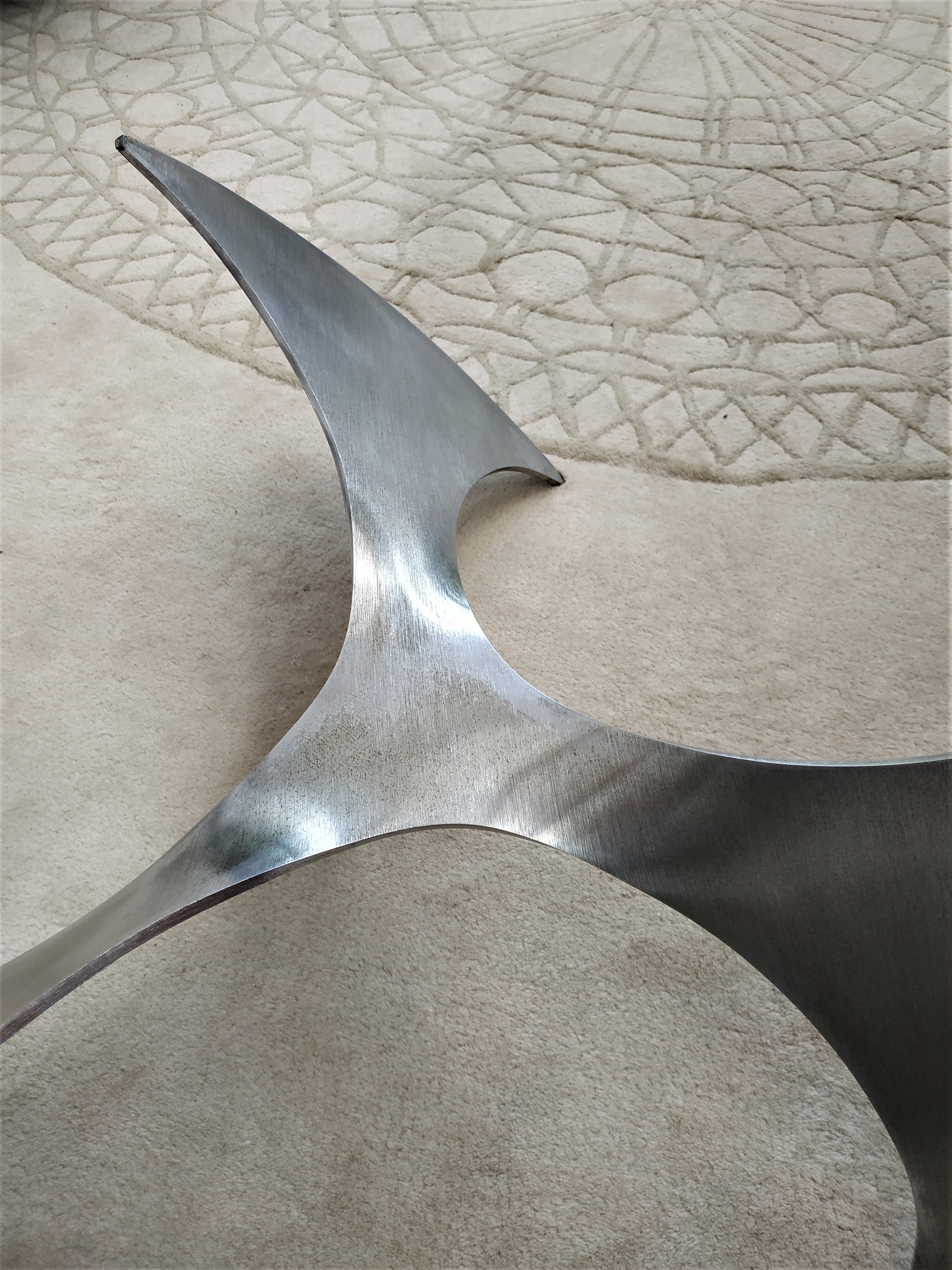 Round coffee table the Propeller (propeller) of Knut Hesterberg glass top and steel base