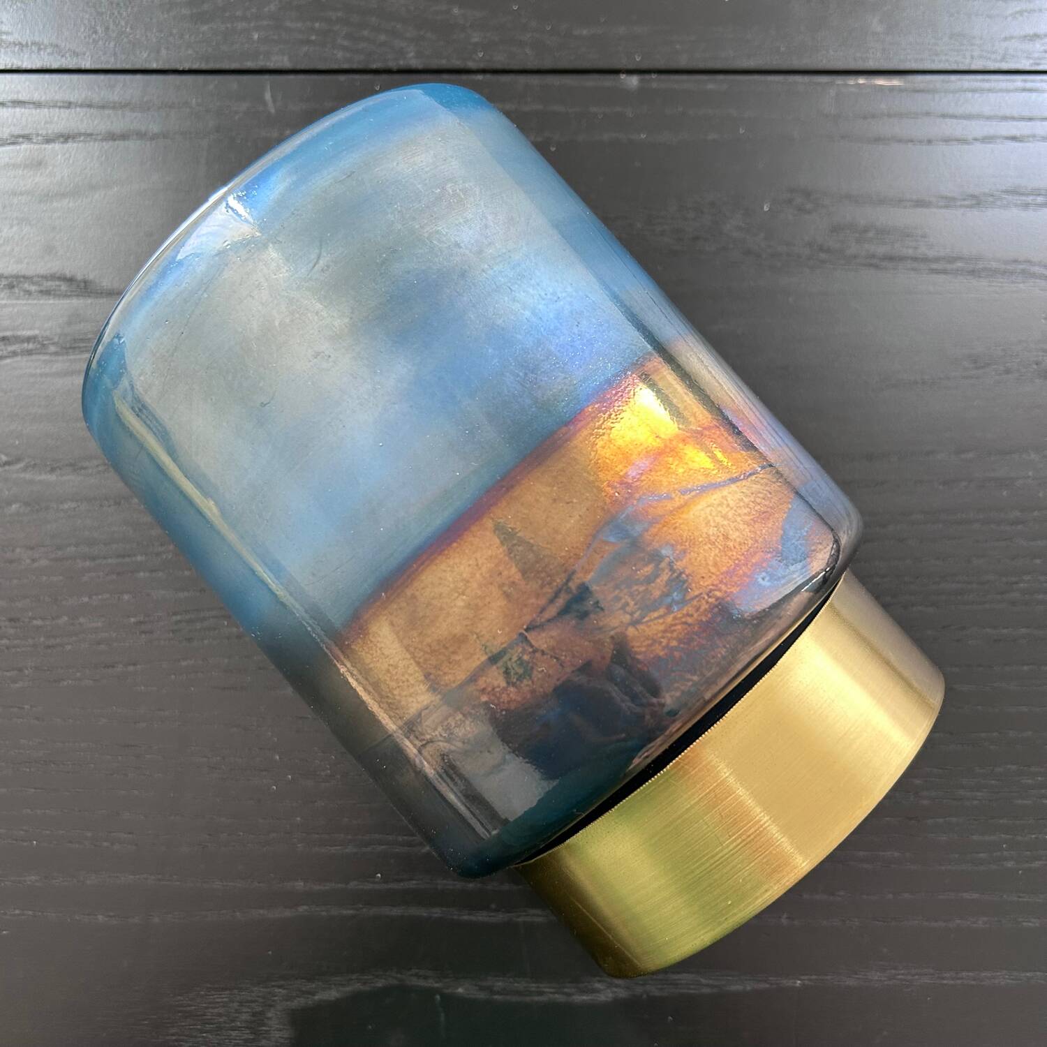Blue glass and brass tealight holder