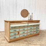 Old wooden display case with drawers, 1950