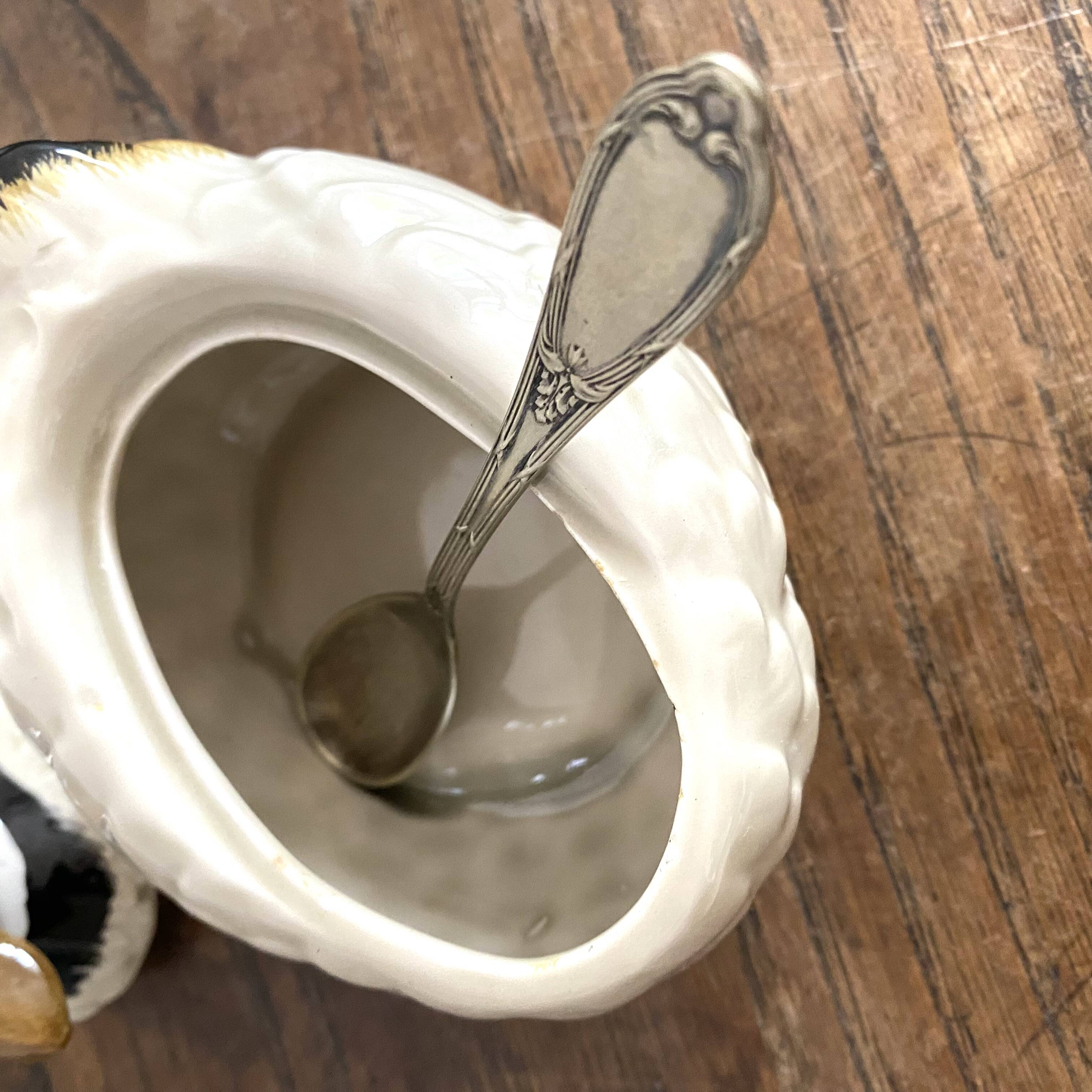 Duck in barbotine, sugar pot or zoomorphic mustard