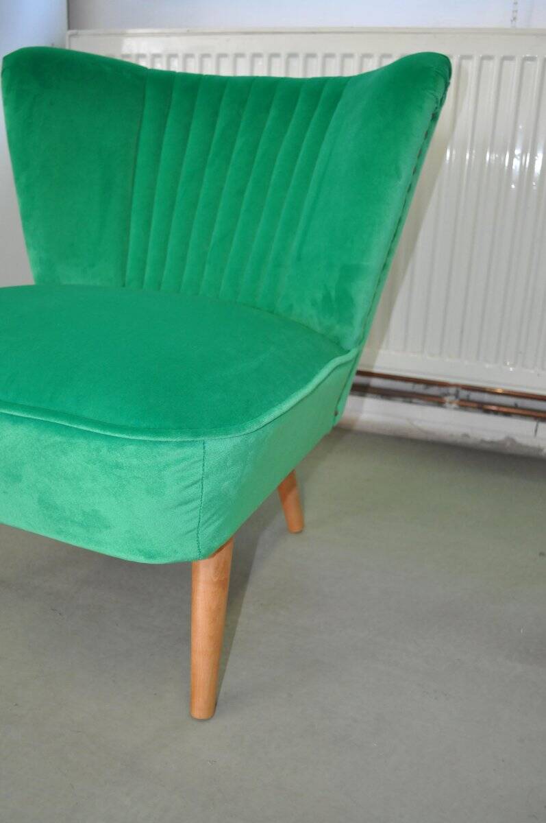Vintage green and brown velvet and wood cocktail chair, 1950s.
