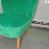 Vintage green and brown velvet and wood cocktail chair, 1950s.