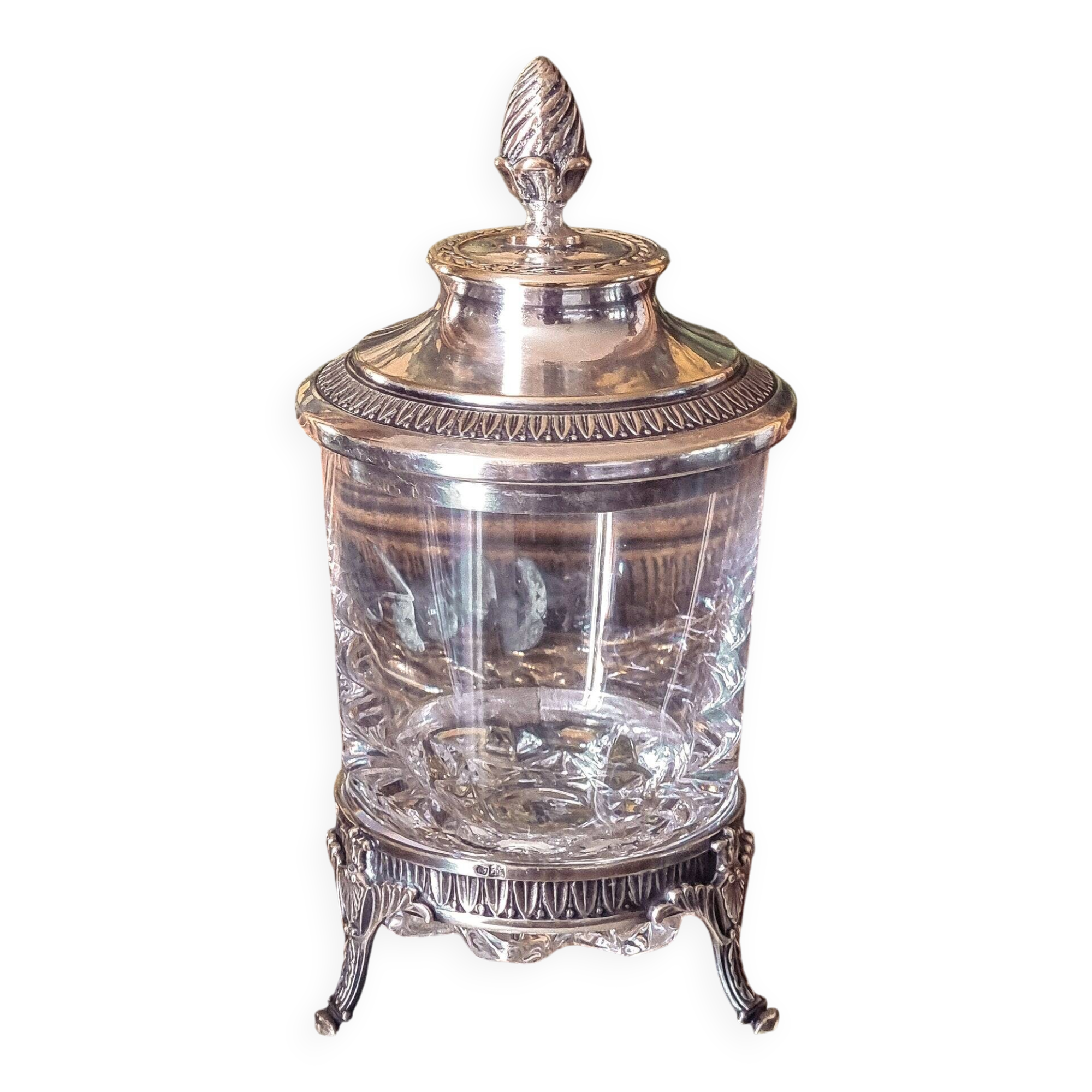 Boîte en cristal et métal argenté