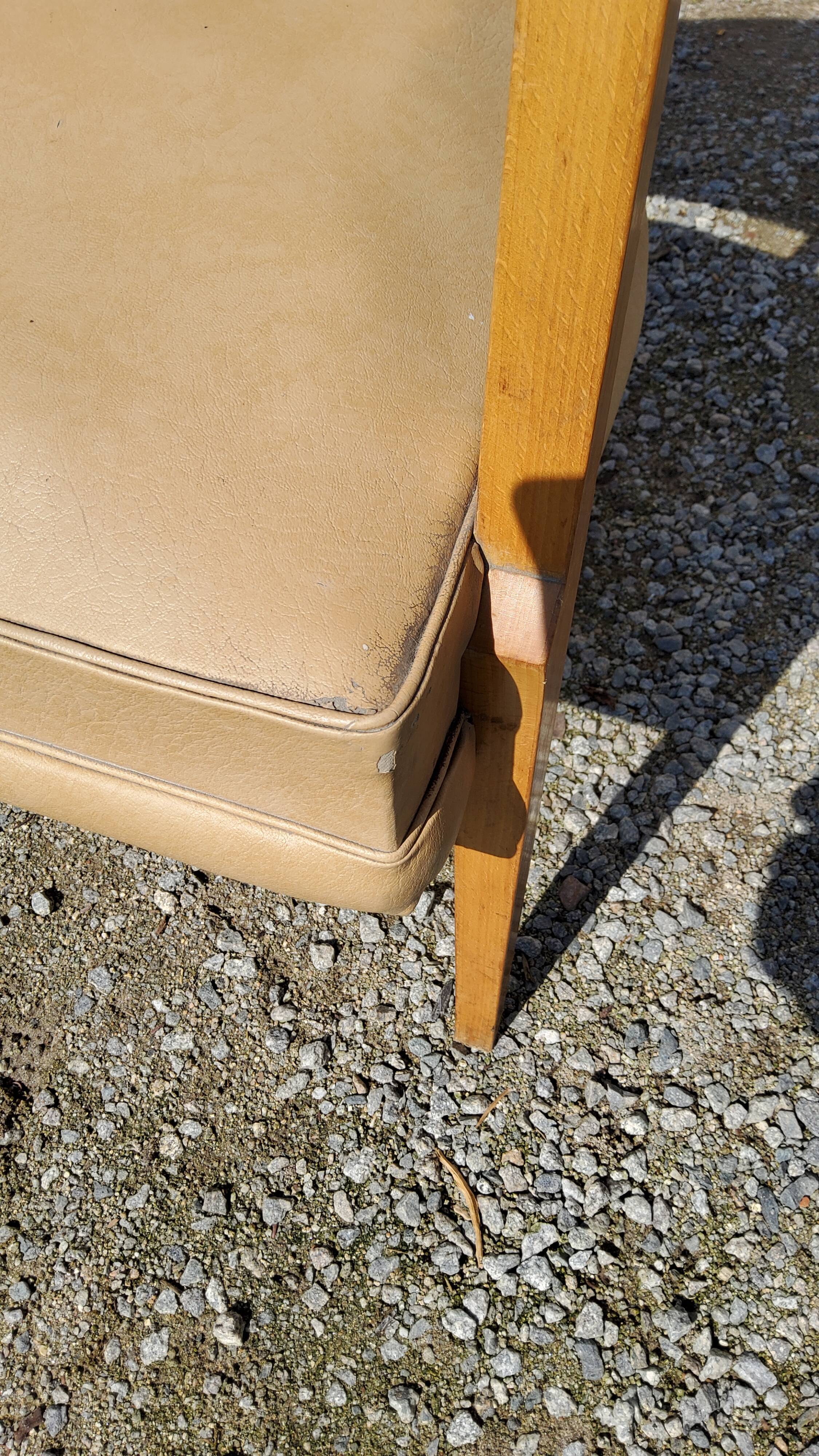 Office armchair from the 50s in beech tinted sycamore and moleskine