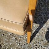 Office armchair from the 50s in beech tinted sycamore and moleskine