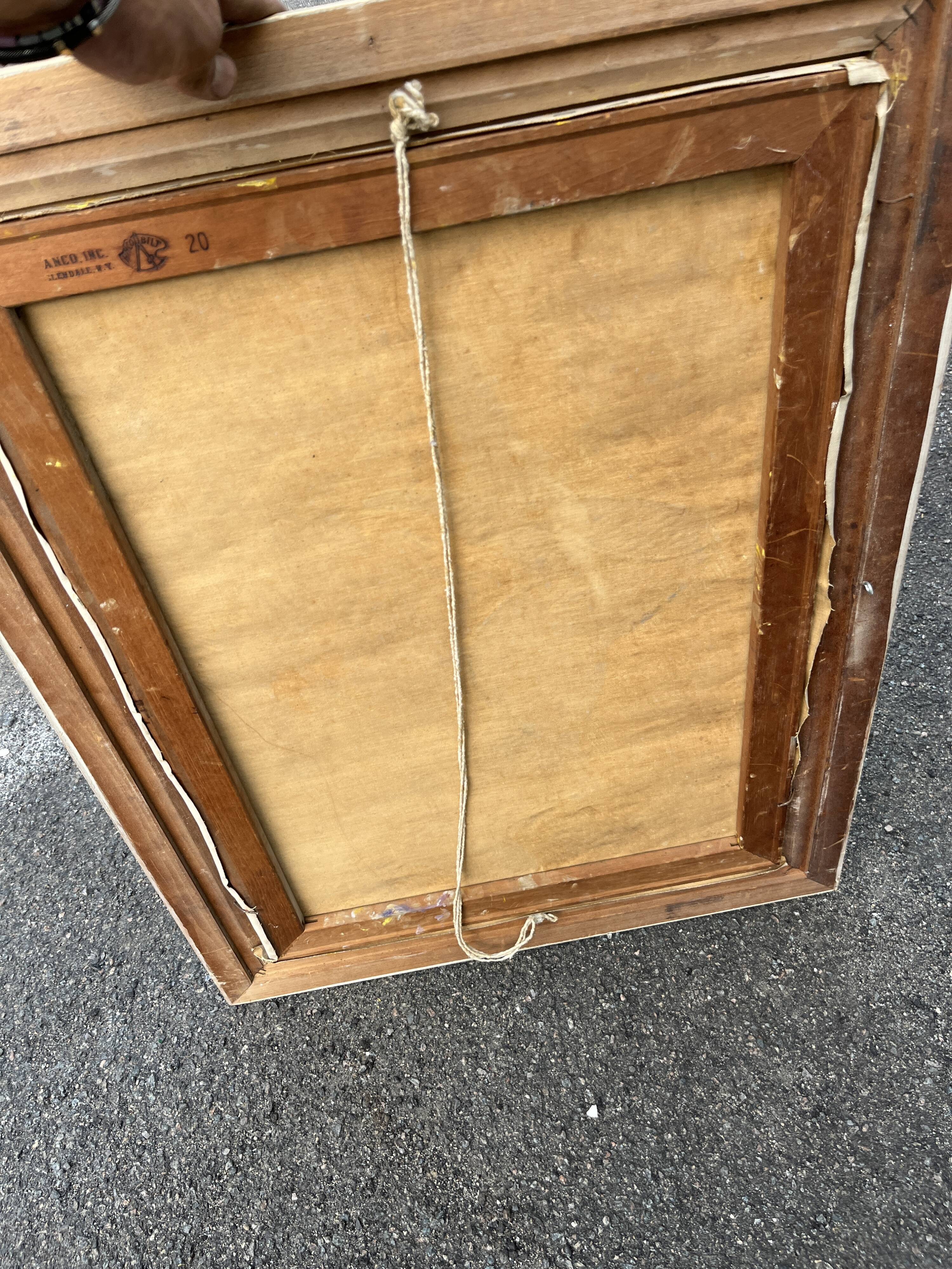 Tableau Vintage Modernist Cubist 84x65 cm – Signed Thallon