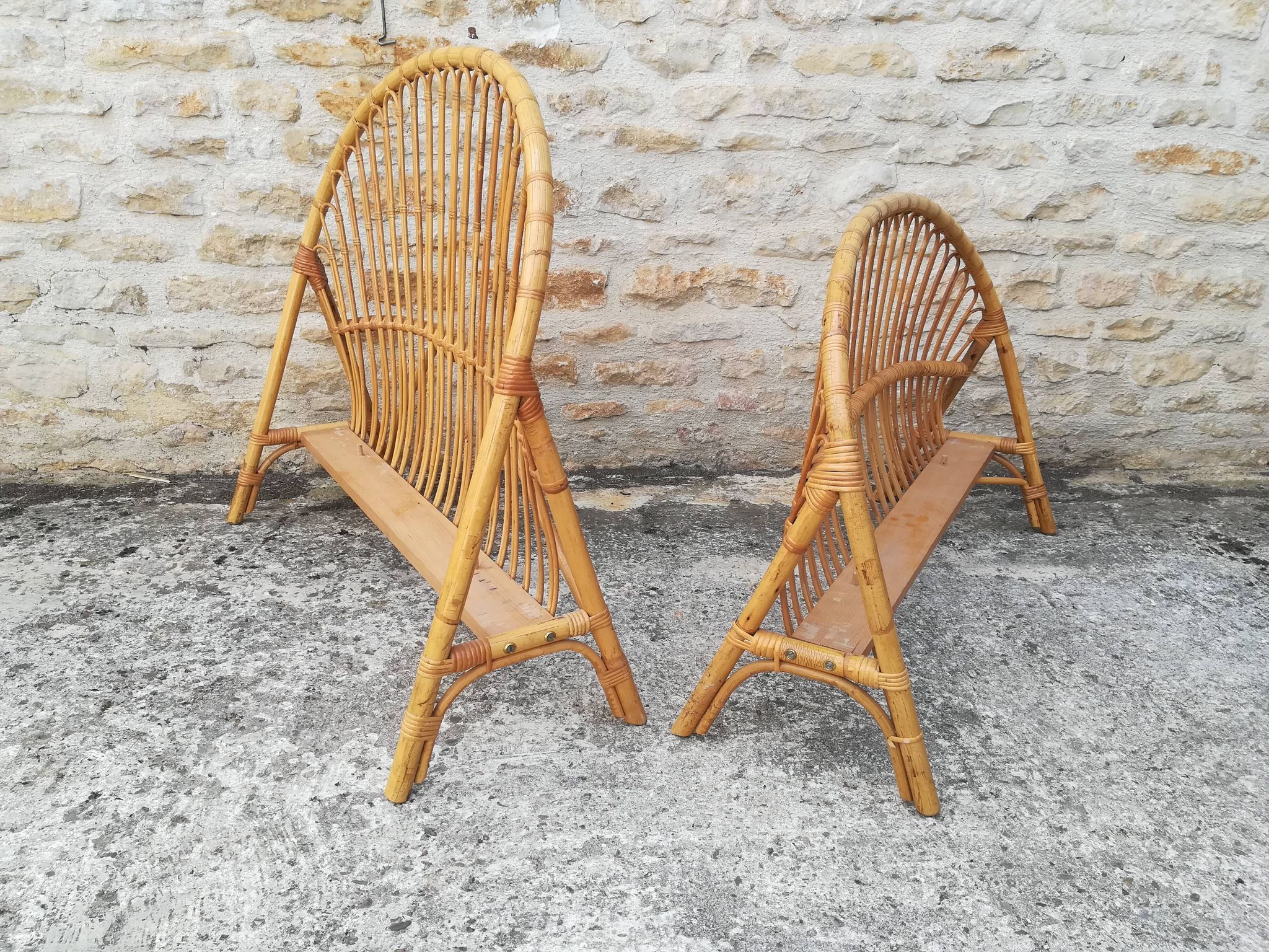 Tête et pied de lit corbeille en rotin