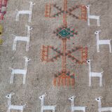 Traditional handmade kilim gray gazelle pattern rug