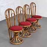 Rattan and fabric chairs, 60s-70s, set of 4