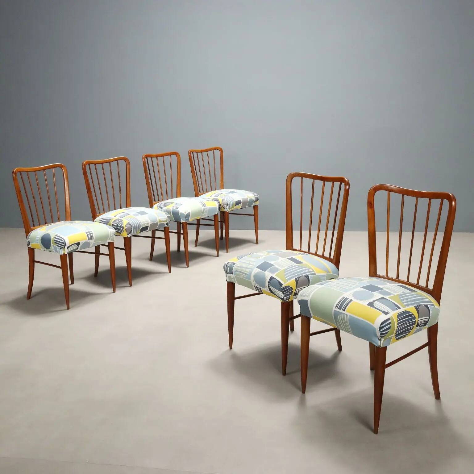 Vintage beech and fabric chairs, design, Italy, 1960s