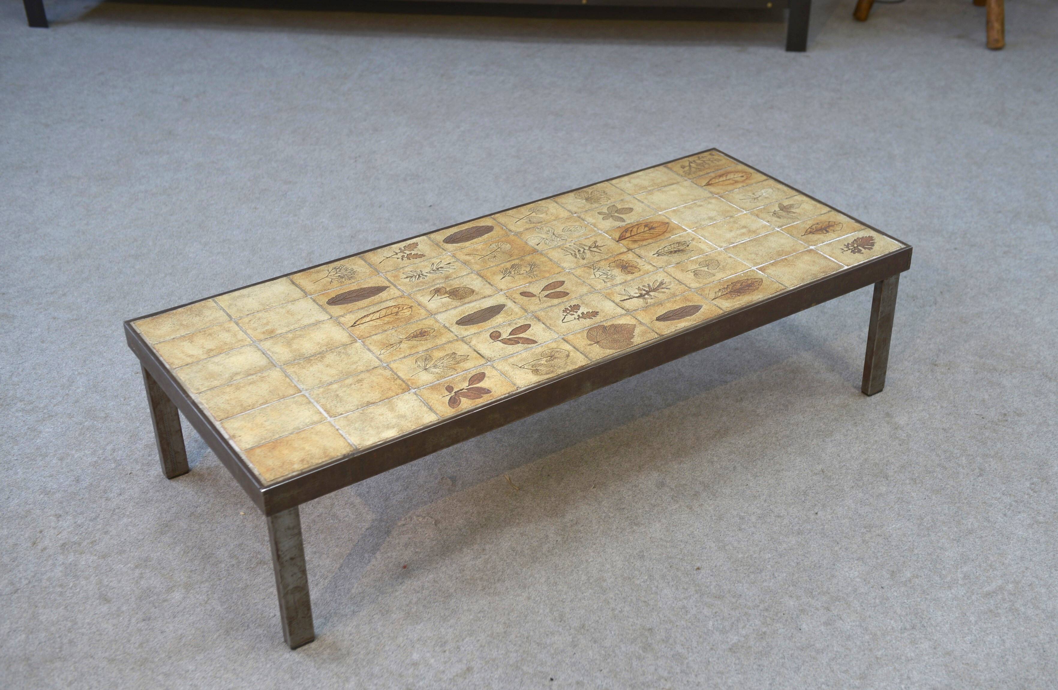 Coffee table by Roger Capron, Herbier model, ceramic and steel, 1950