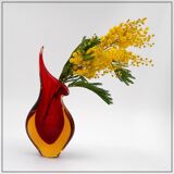 Vase Flavio Poli Seguso en verre de Murano rouge et jaune