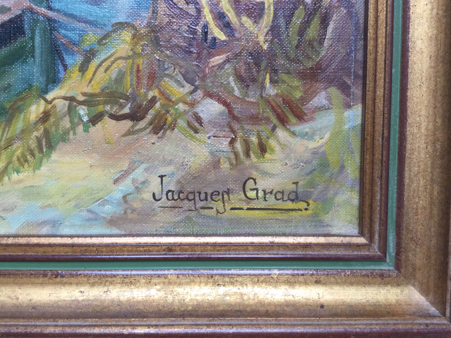 Small port. oil on canvas by jacques grad 1920-2008.