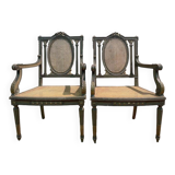 Pair of Louis XVI armchairs with re-edging and caning