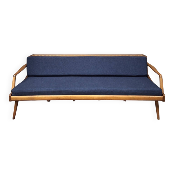 Sofa-lit convertible en teck danois avec compartiment pour dossier, années 1960.