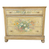 Commode en bois peint a décor de fleurs