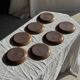 Set of 7 small flat dessert plates in orange stoneware D18