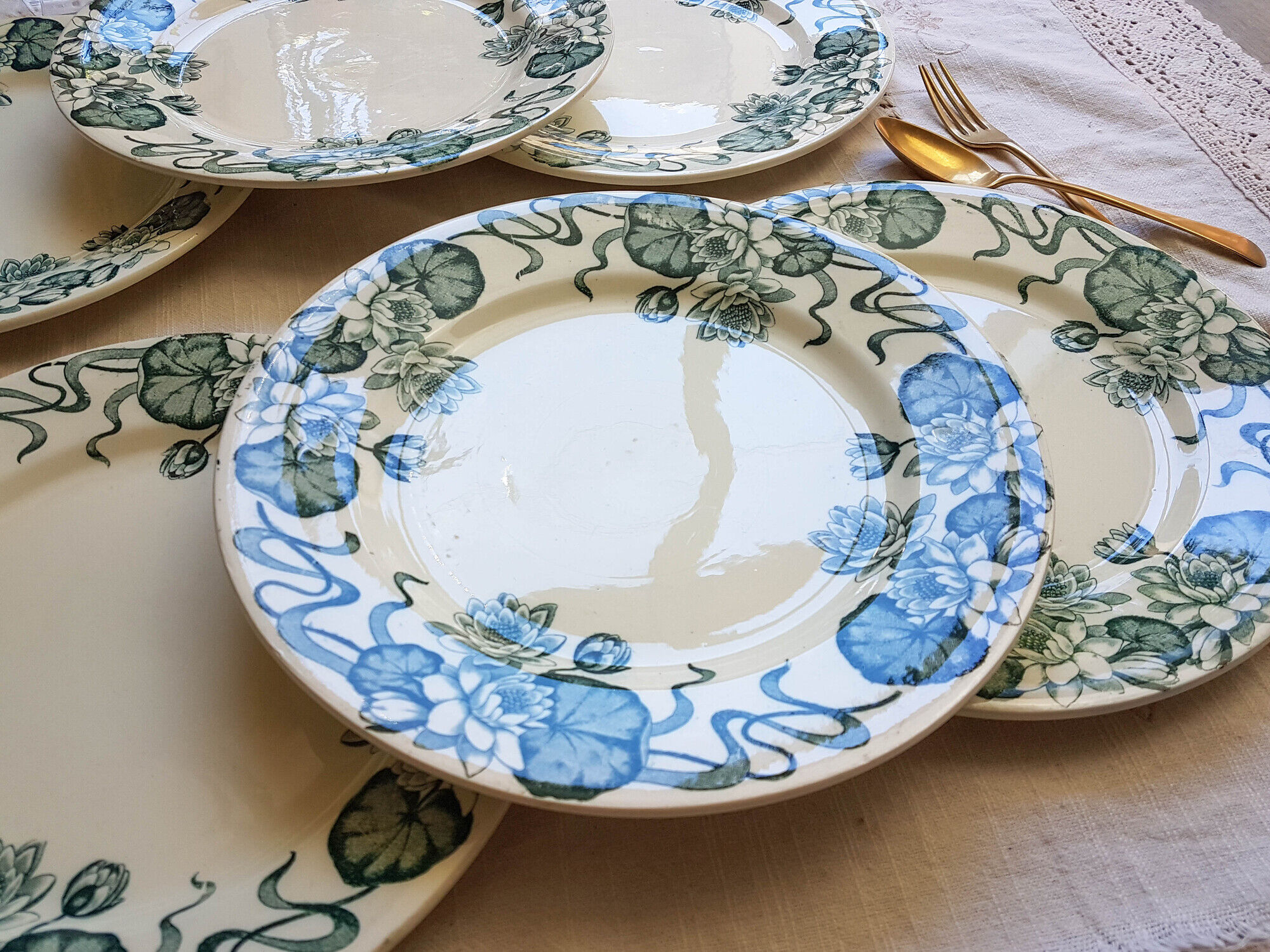Lot de 6 assiettes plates Terre de Fer "Nénuphar" R&A Salins