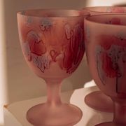 Frosted pink wine glasses hand-painted, set of 6