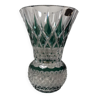 Val Saint-Lambert "Pineapple" vase in double-layered and cut green crystal. Height: