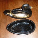 Canard en bois noir et doré