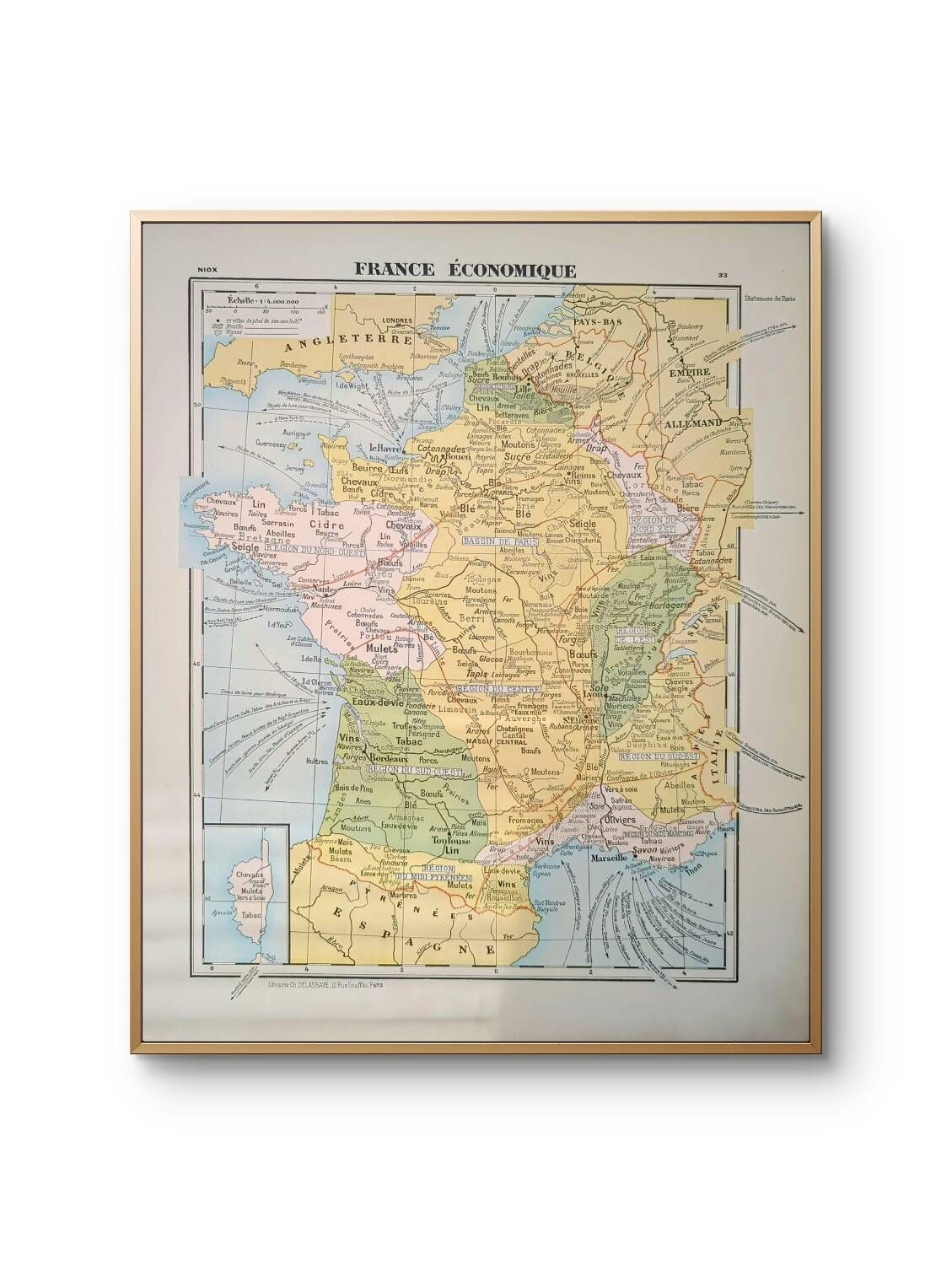 Printed in 1900, map of economic France.