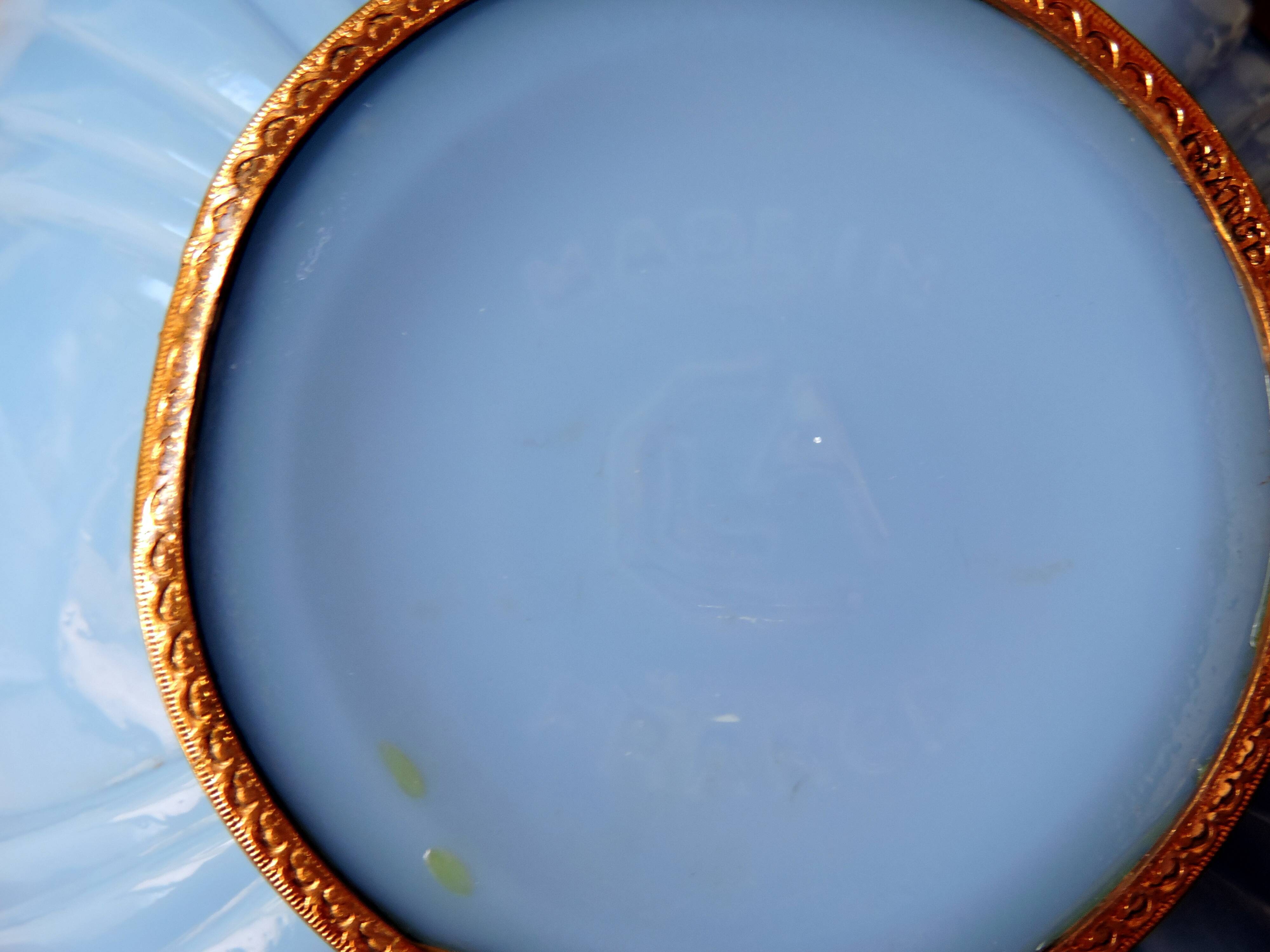 Art Deco vase in molded and pressed opaline. Stamped CLA France décor of Birds