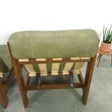 Green leather and oak wood armchair