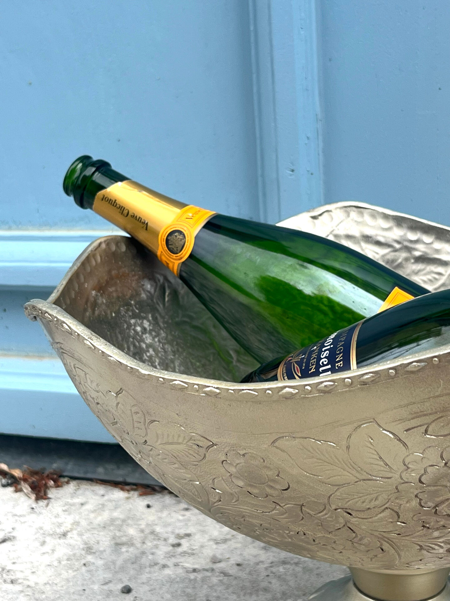 French Floral Champagne Cooler Vasque on Pedestal Stand