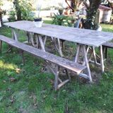 Ensemble vintage guinguette table avec 2 bancs