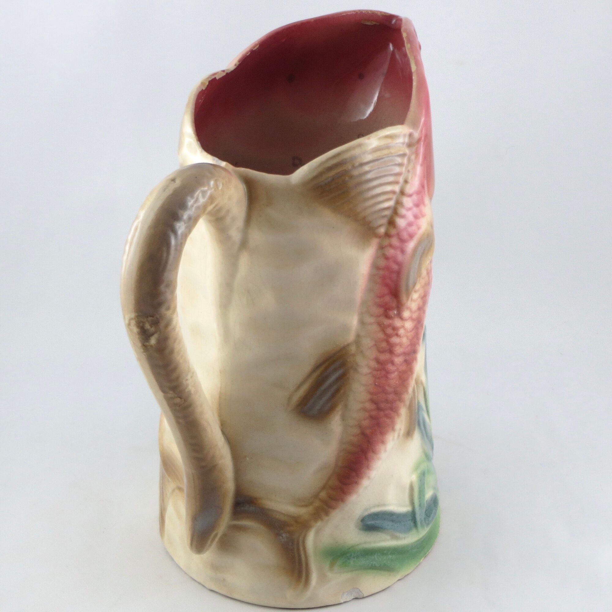 Former pichet barbotine clairefontaine "the poissons" majolica jug fish 19th