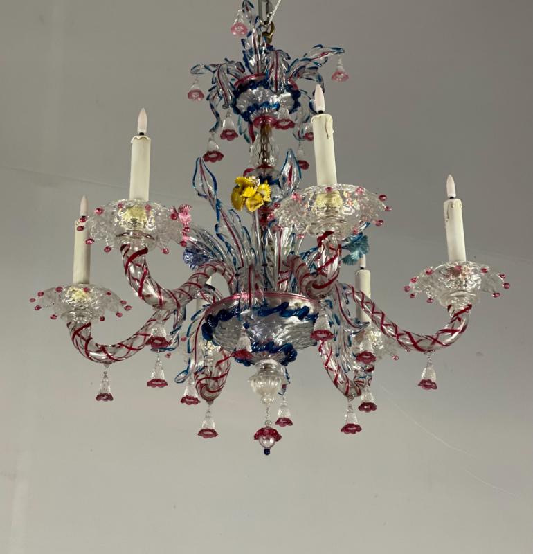 Venetian Chandelier In Multicolored Murano Glass, 6 Arms Of Light
