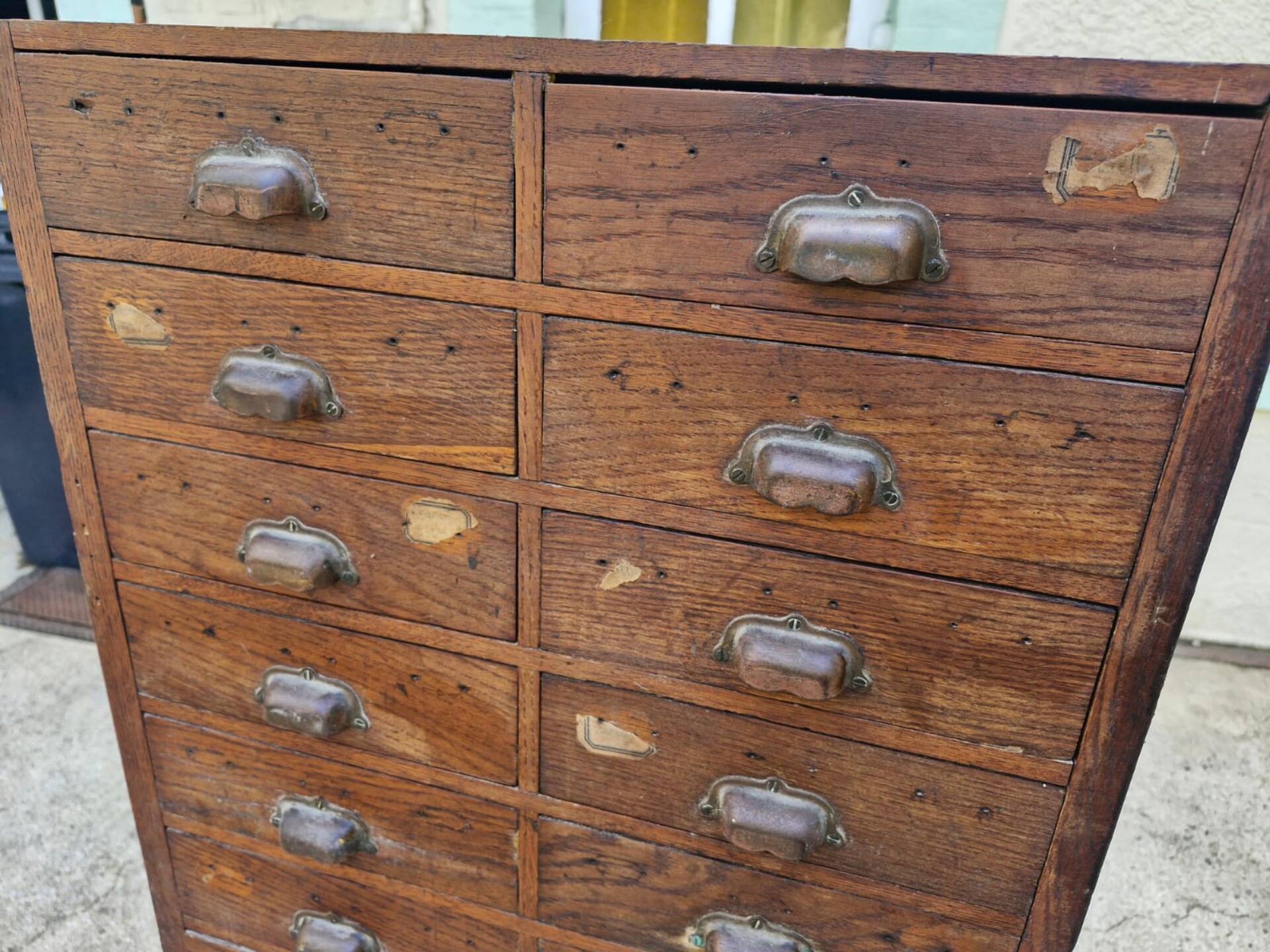Old workshop cabinet with 28 oak drawers – workshop furniture