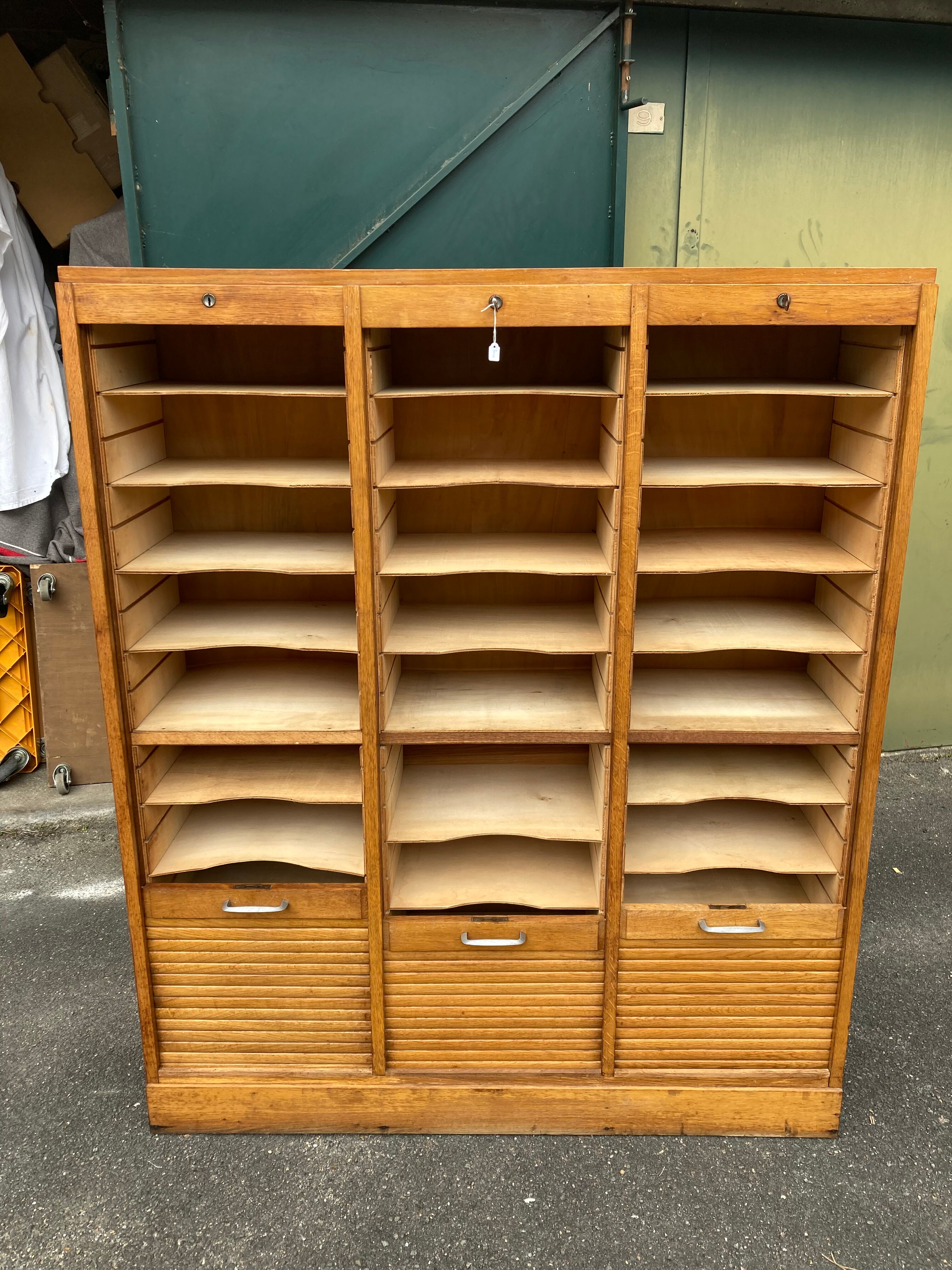 Filing cabinet with 3 curtains