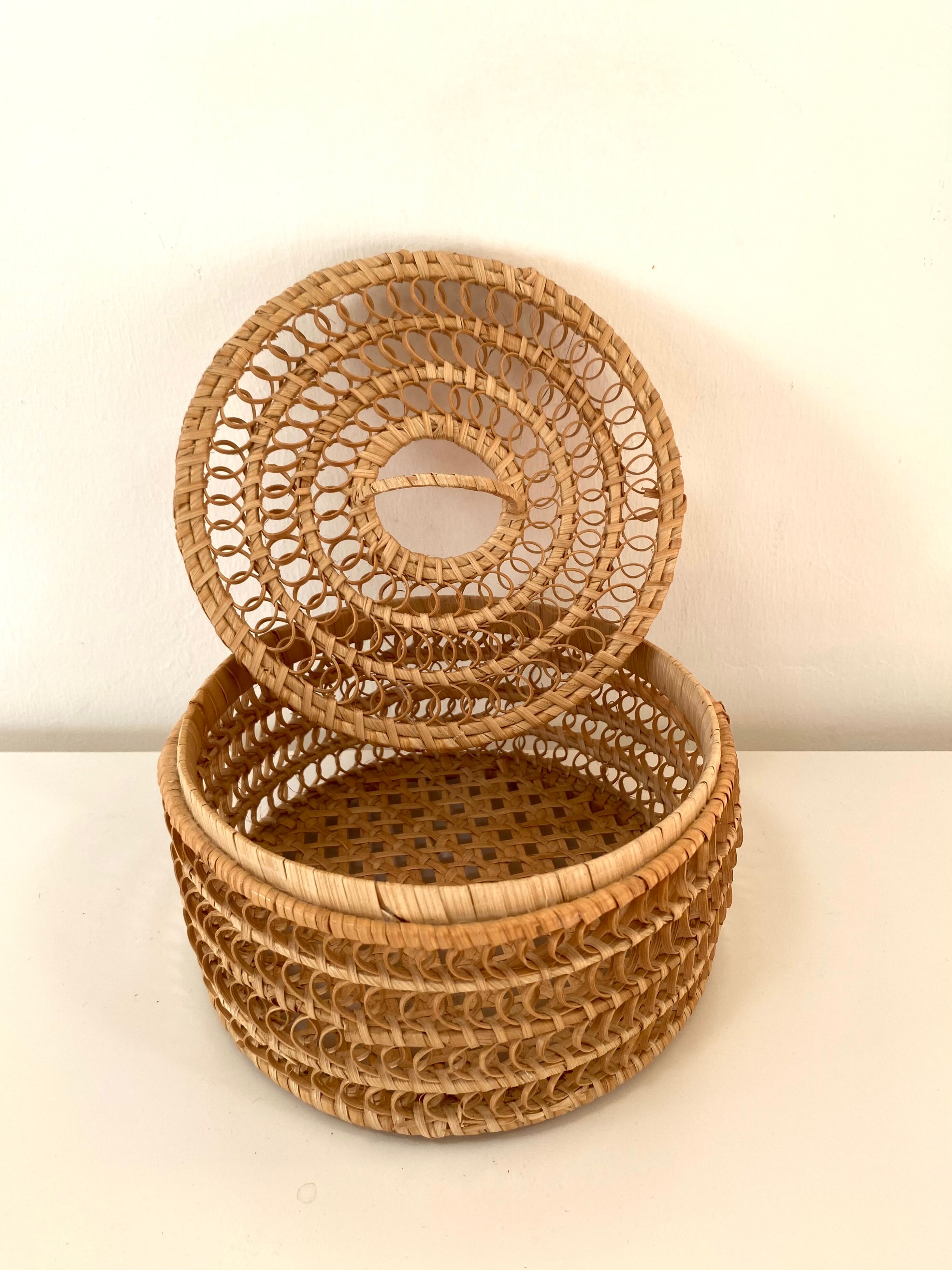 Vintage basket box in woven rattan
