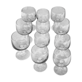 11 wine and water glasses in smoked grey glass and transparent base vintage 1970