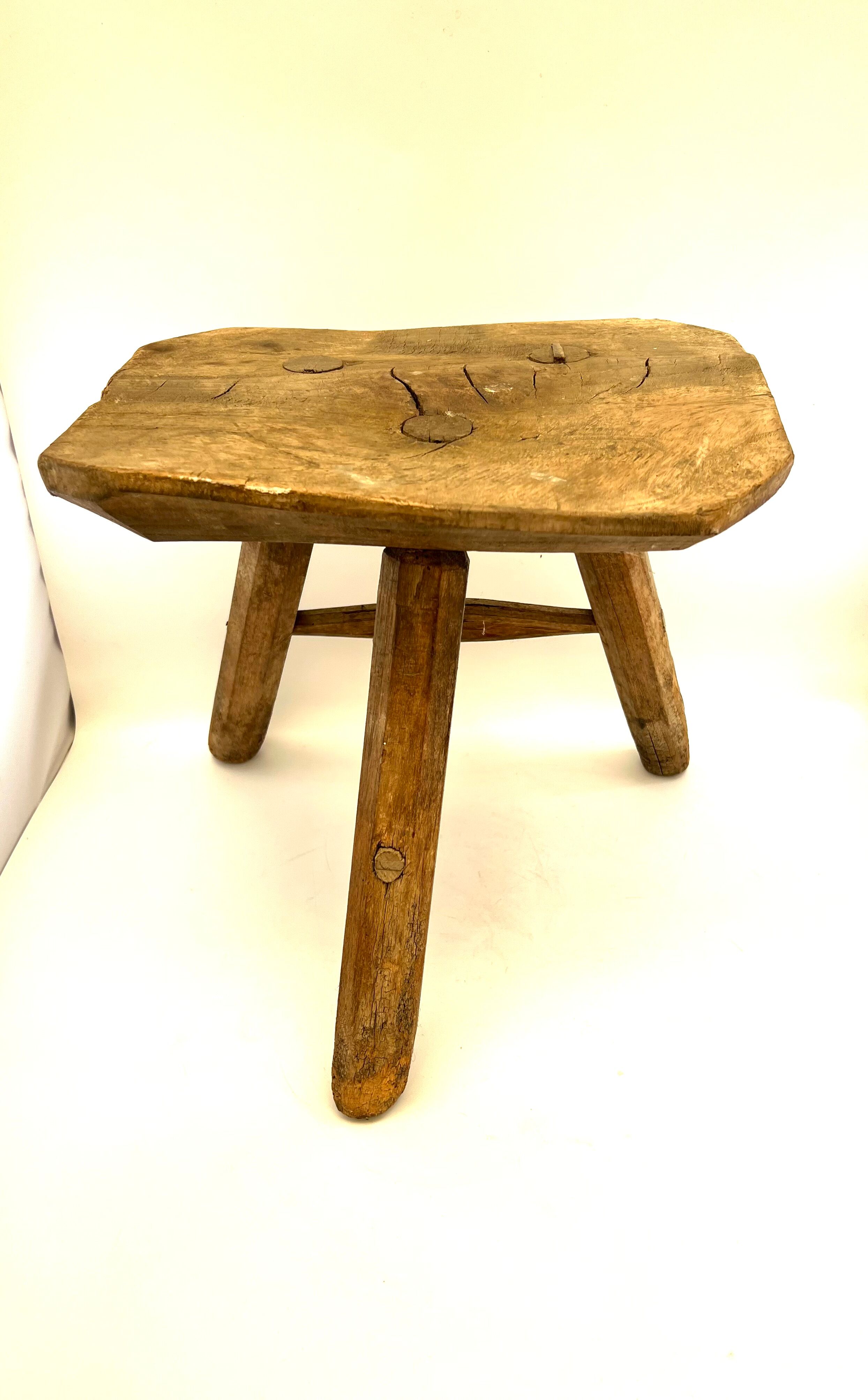 Rustic tripod wood stool