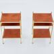 Pair of neoclassical brass leather side tables style Maison Jansen 1970