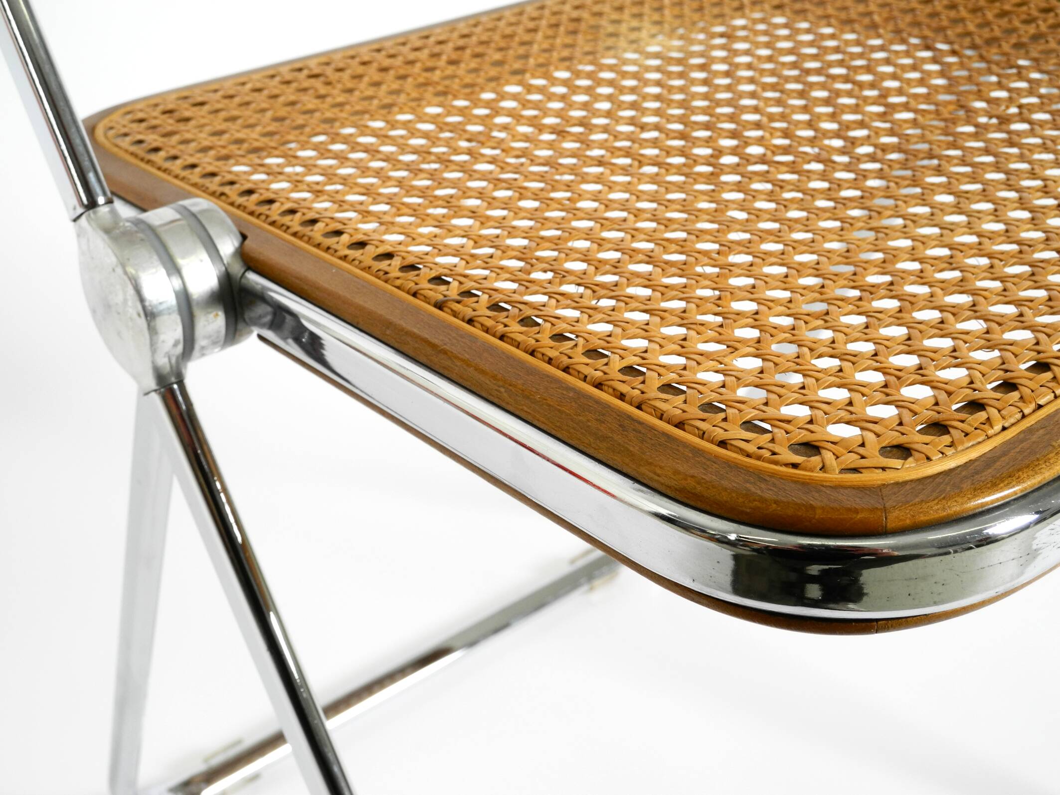 Chaise pliante Plia des années 1970 avec cannage de Vienne par Giancarlo Piretti pour Castelli