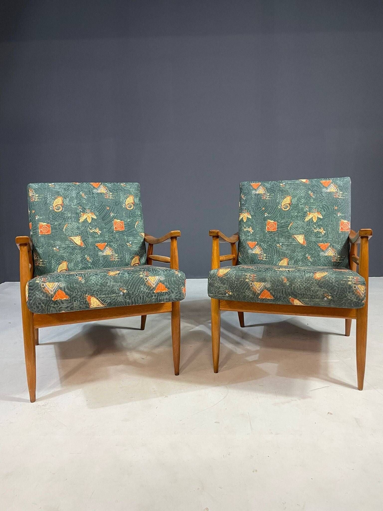 Pair of lounge armchairs mid century modern upholstered 1960s Czechoslovaki