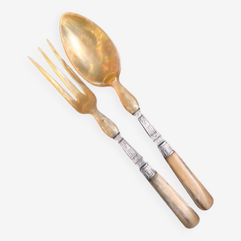 Horn and silver salad servers