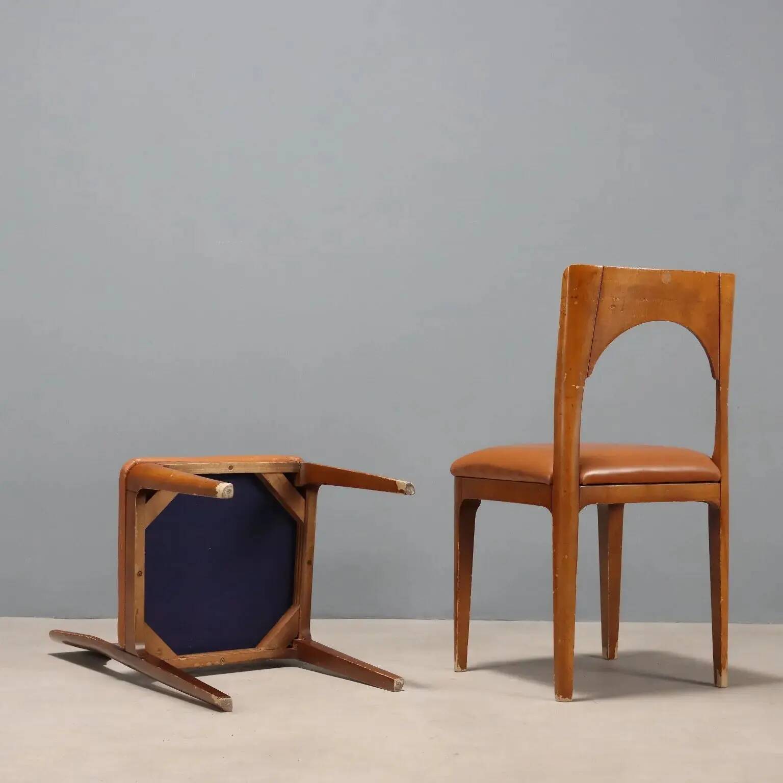 Chaises vintage en hêtre, mousse et similicuir, design, Italie, années 1970-1980