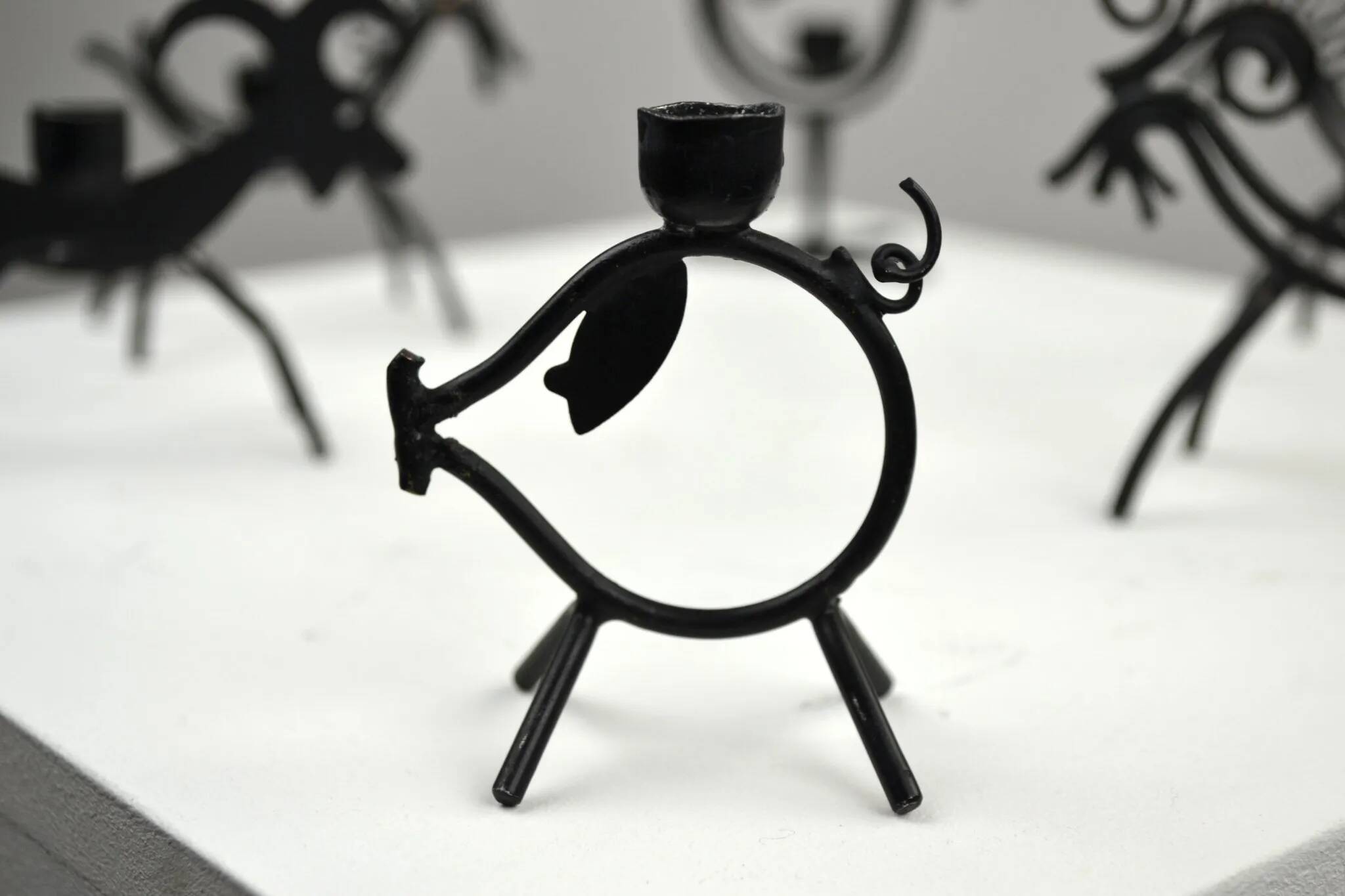 Set of 6 Black Metal Farm Animal Candleholders — Gunnar Ander for Ystad-Metall, Sweden, 1960s