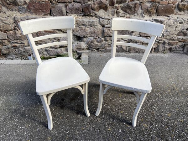 2 chaises viennoises en bois courbé blanc, 1950