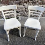 2 chaises viennoises en bois courbé blanc, 1950