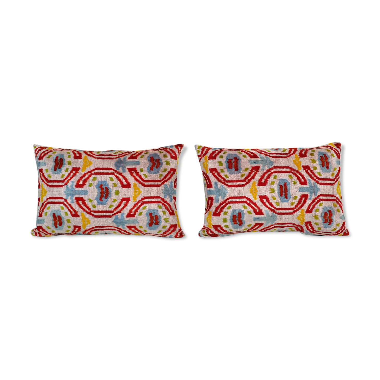 Set of two silk ikat velvet pillows