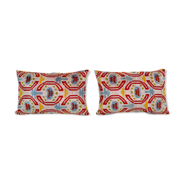 Set of two silk ikat velvet pillows