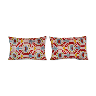 Set of two silk ikat velvet pillows