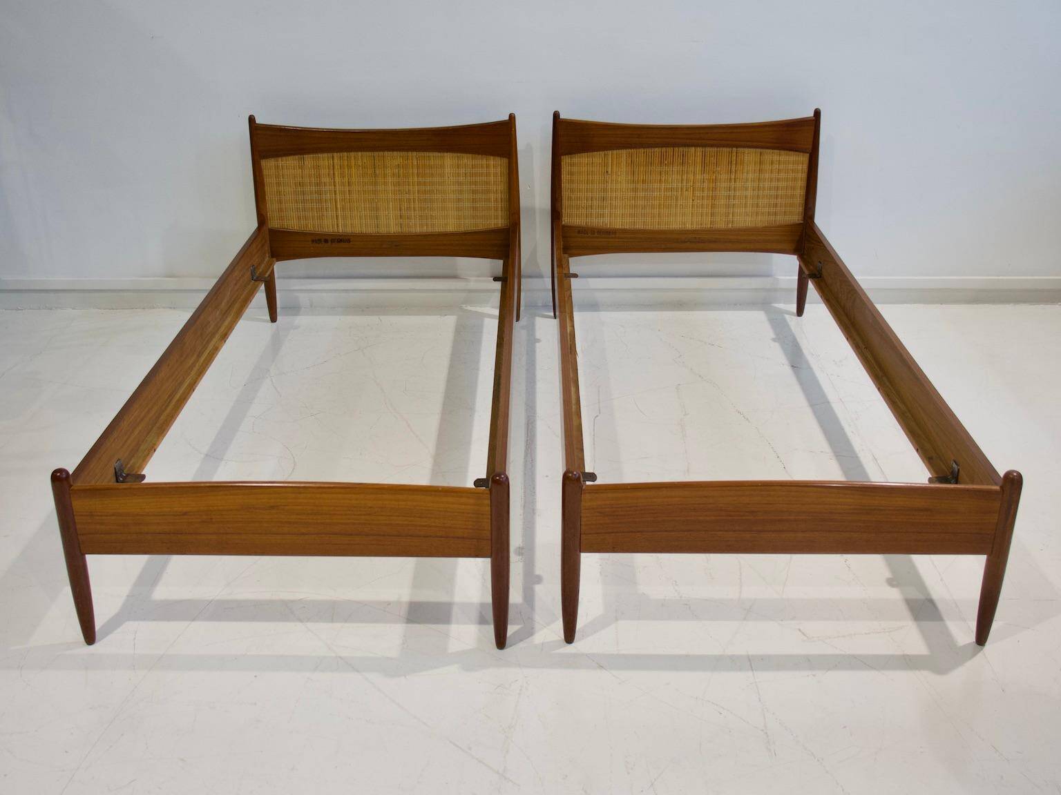 Pair of teak and rattan bed frames by Børge Mogensen